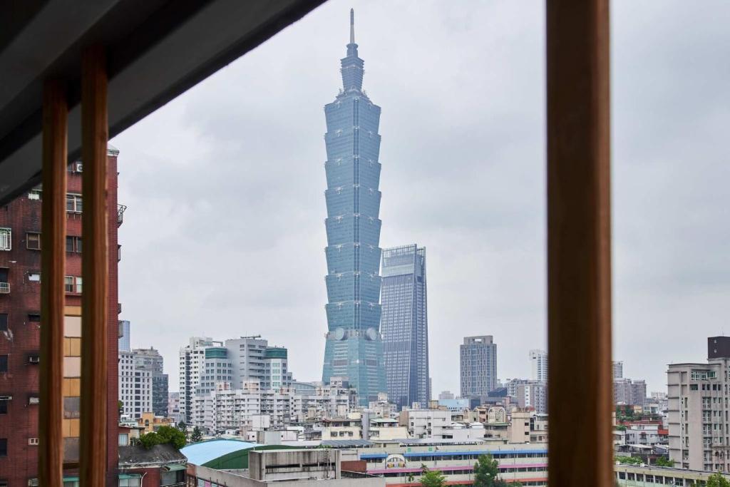 a view of the oriental pearl tower from a building at Formosa 101 in Taipei