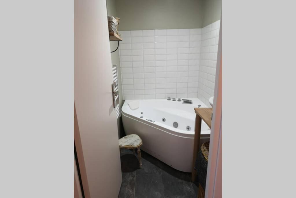 a bathroom with a bath tub and a toilet at Le Petit Pèlerin in Ammerschwihr