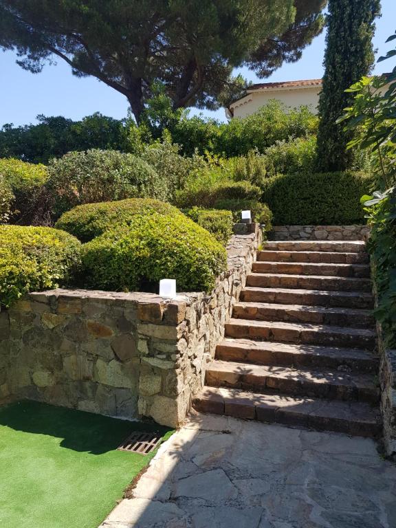 a set of stairs in a garden with green grass at Hotel Villa Maya in Saint-Tropez