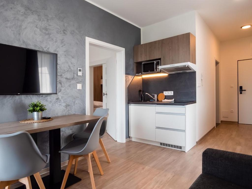 Kuchyň nebo kuchyňský kout v ubytování Wellness Apartmány Panorama
