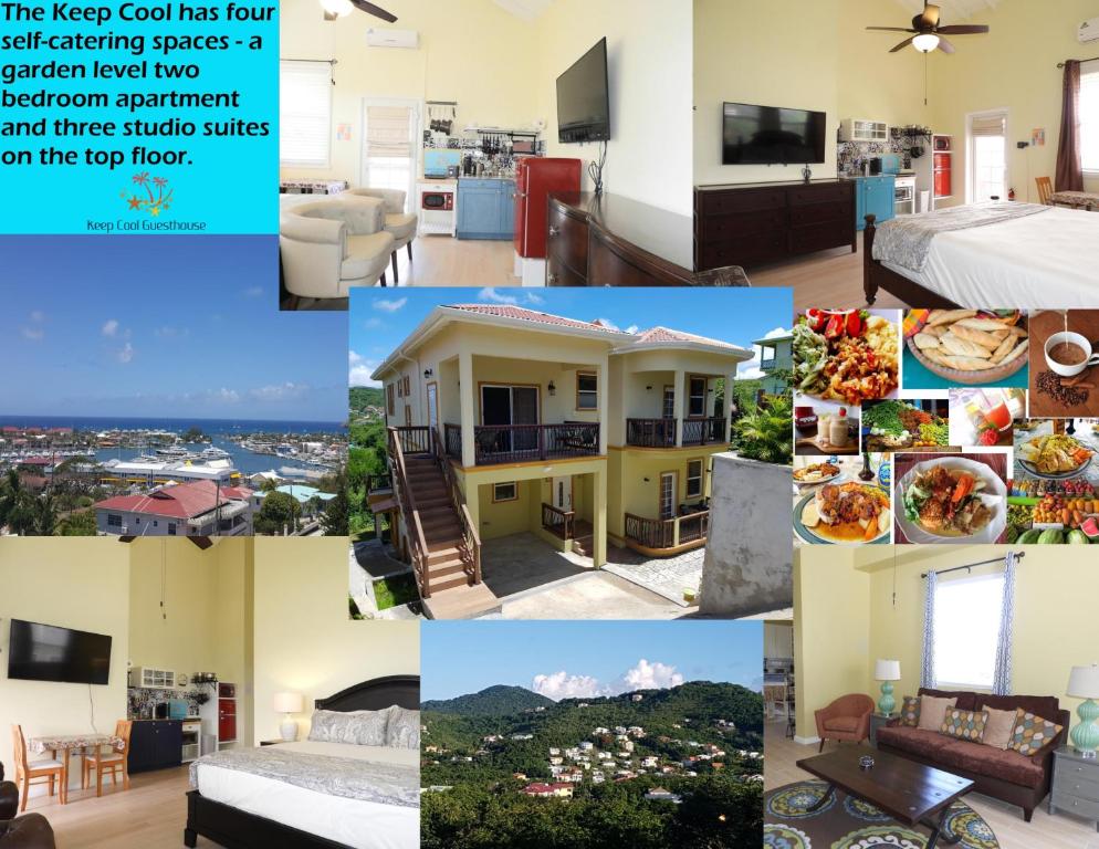 a collage of photos of a house at Keep Cool Guesthouse in Gros Islet