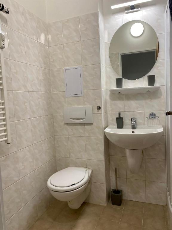 łazienka z toaletą i umywalką w obiekcie Apartmán Linda Slapy- Ždáň w mieście Slapy