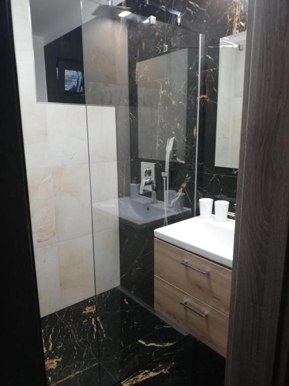 Koupelna v ubytování Apartmány Rosijo