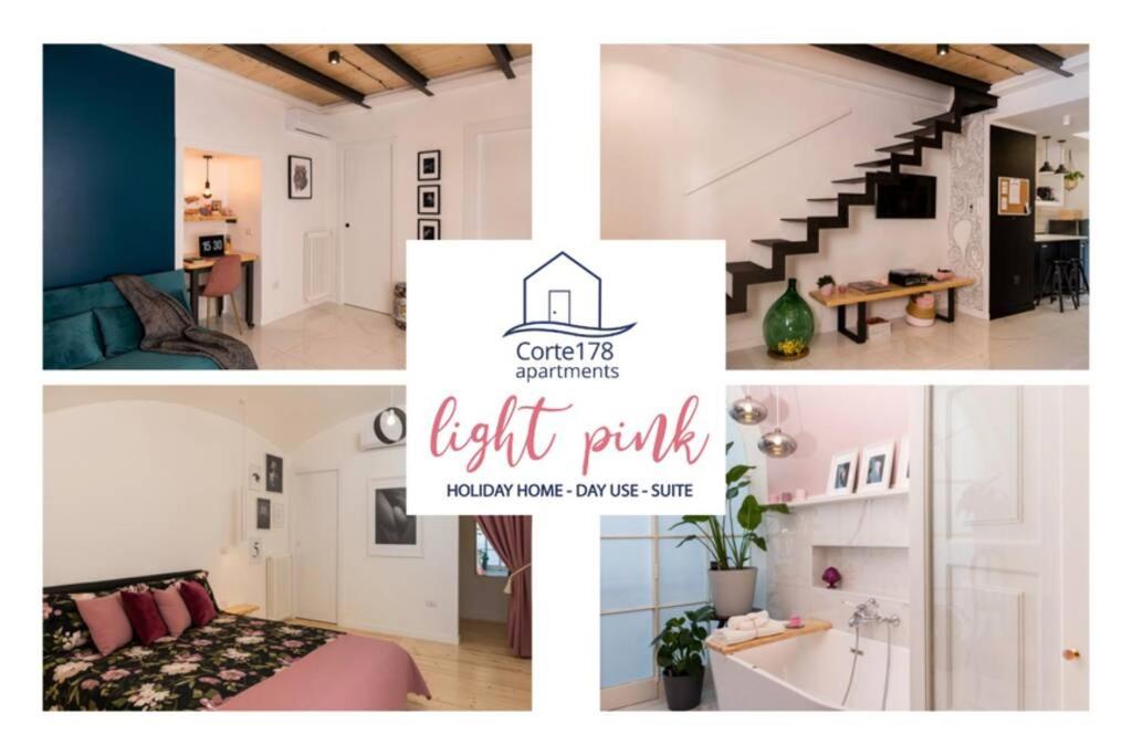 un collage di foto di un soggiorno e di una casa di Light Pink - Suite in the middle of everything a Torre Annunziata