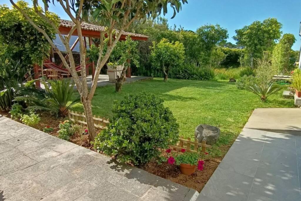 un cortile con una casa con giardino di Casa Azores Zen a Ribeira Grande