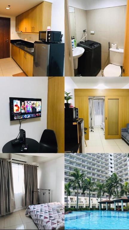 a collage of four pictures of a hotel room at Cozy Crib - Shell Residences Condominium in Manila