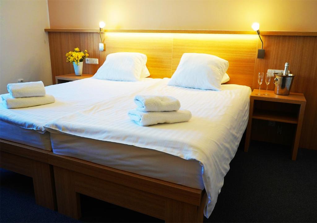 Postel nebo postele na pokoji v ubytování Hotel Baltaci U Náhonu