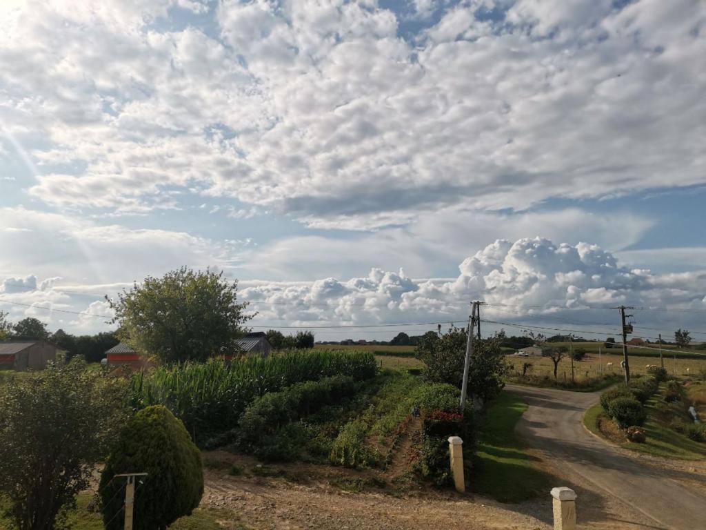 a road in a field with a cloudy sky at appartement calme en pleine campagne in Malaussanne