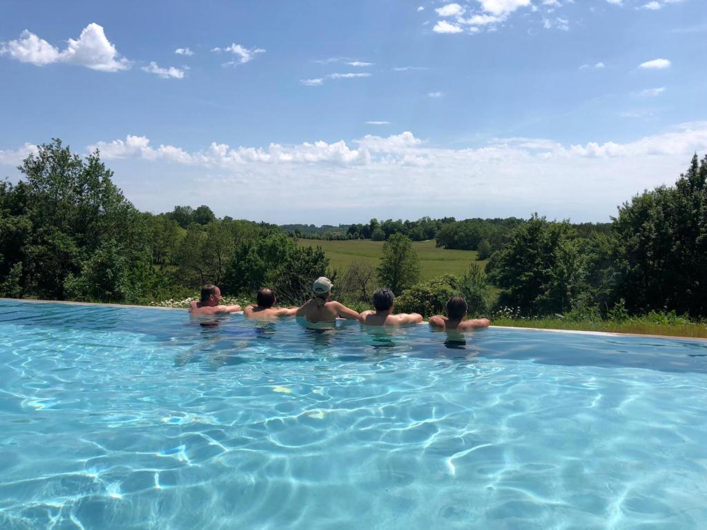 um grupo de pessoas numa piscina em Villa Le Creyssac em Saint-Félix-de-Bourdeilles