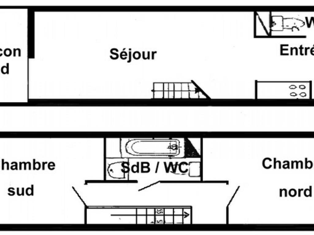 a floor plan of a small house with diagrams at Appartement Les Saisies, 3 pièces, 6 personnes - FR-1-293-80 in Les Saisies