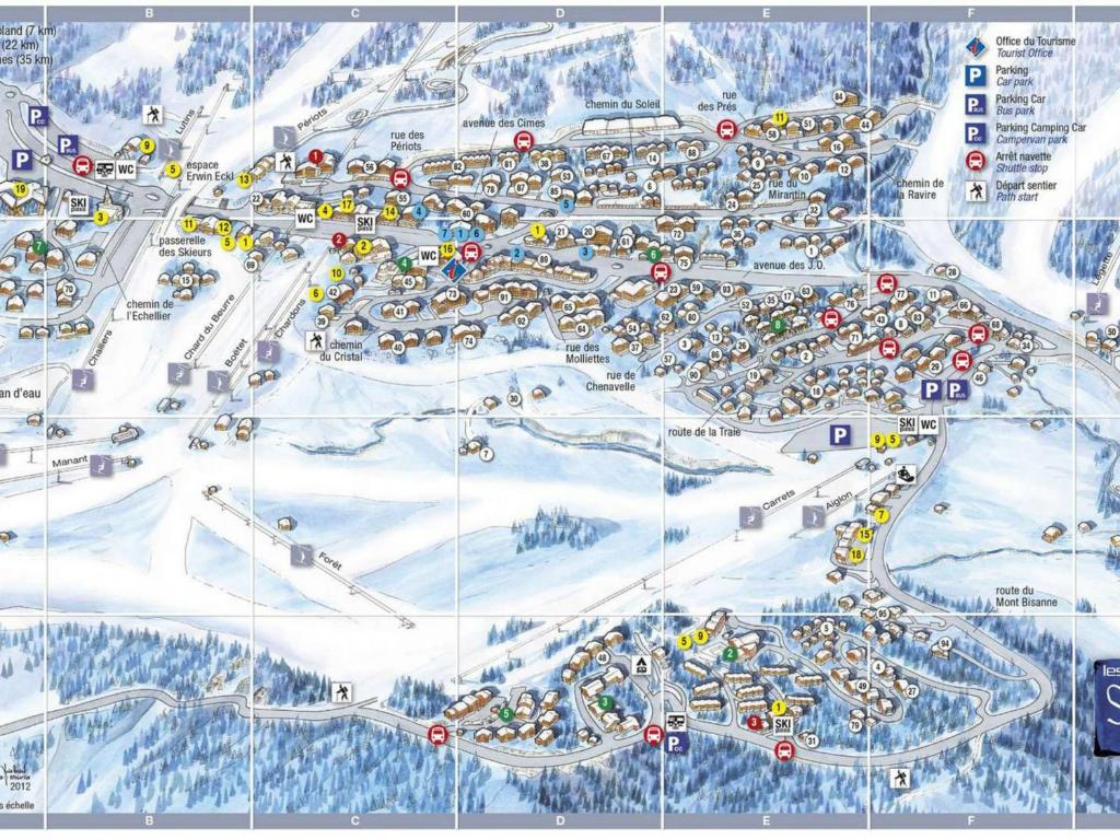 a map of a ski resort with lots of traffic at Appartement Les Saisies, 3 pièces, 6 personnes - FR-1-293-80 in Les Saisies