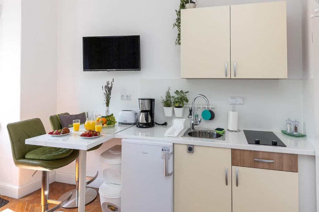 Kuchyň nebo kuchyňský kout v ubytování Apartmani Kaiserin