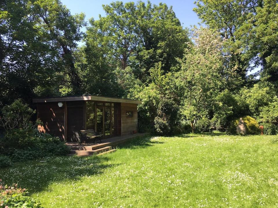 a small cabin in the middle of a grass field at The Studio in London