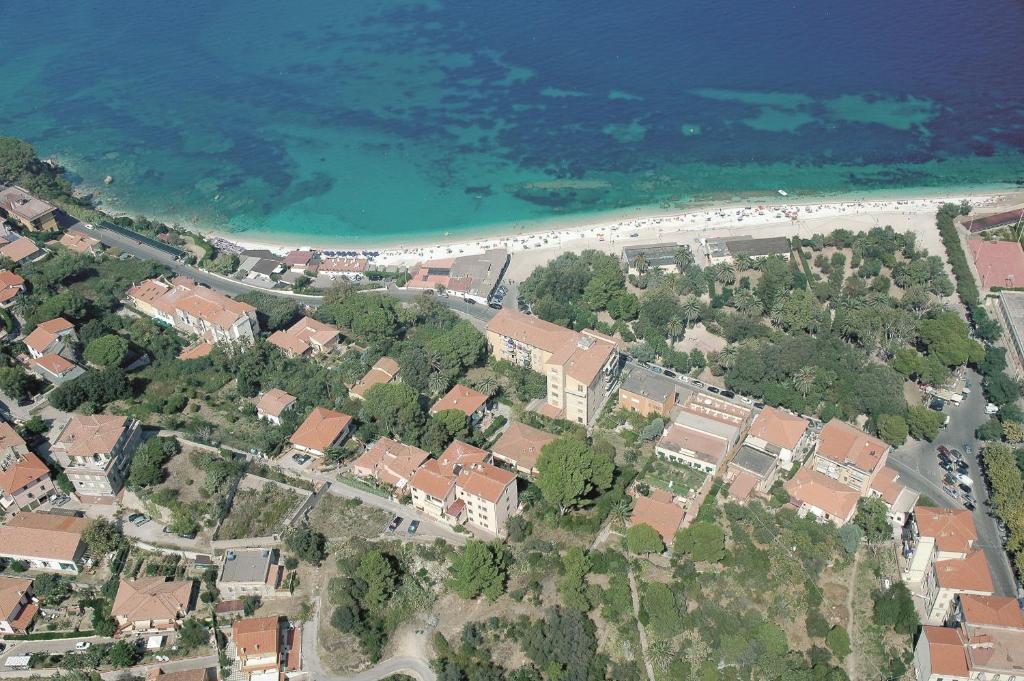 an aerial view of a city and a beach at Hotel Crystal in Portoferraio