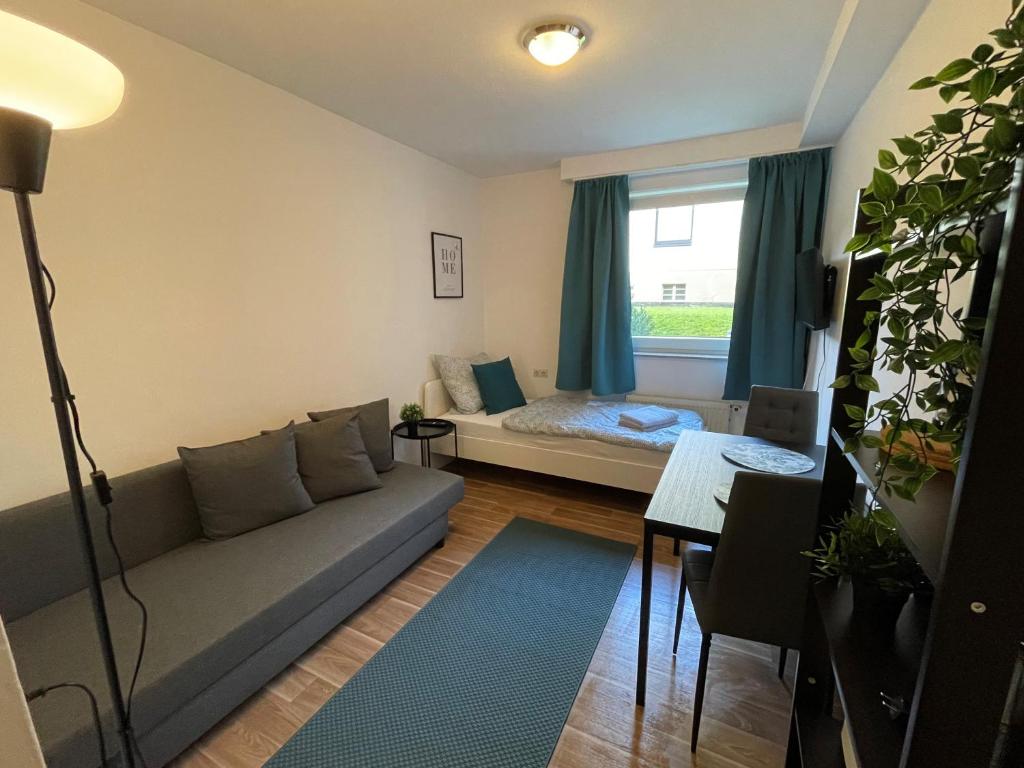 ein Wohnzimmer mit einem Sofa und einem Fenster in der Unterkunft Apartment All you need in Göttingen