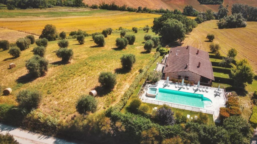 an aerial view of a house with a swimming pool at Agriturismo Dei Casali in Amelia