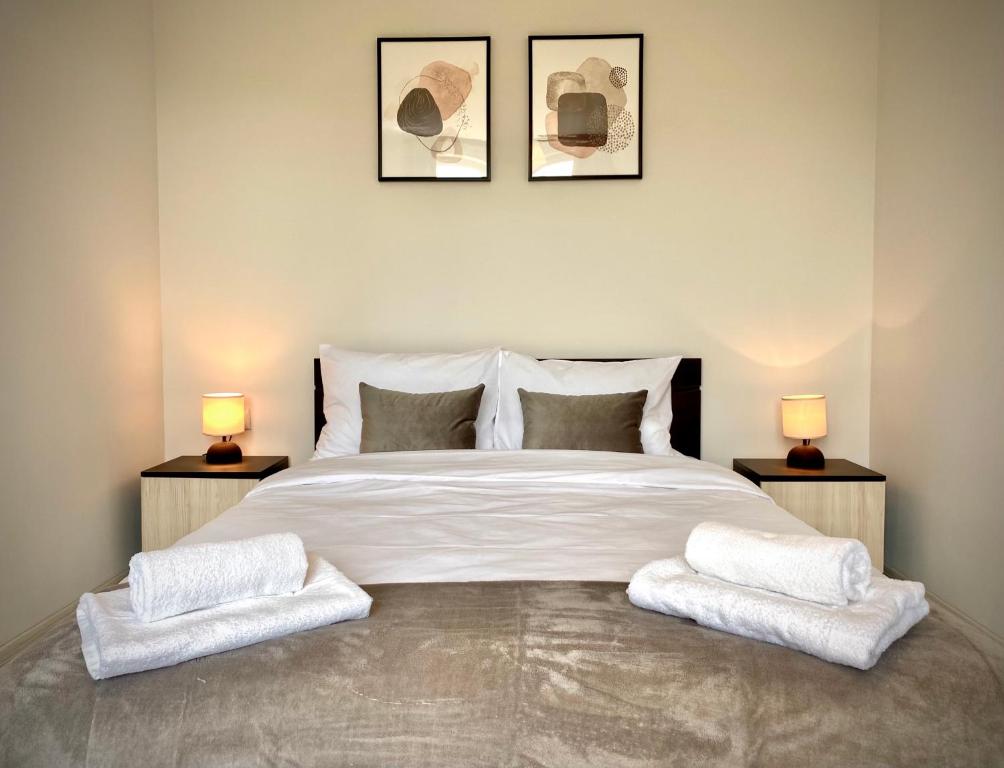 Ένα ή περισσότερα κρεβάτια σε δωμάτιο στο Cozy & Modern 1BR Apart for 4 guests next to Medical University & Free parking