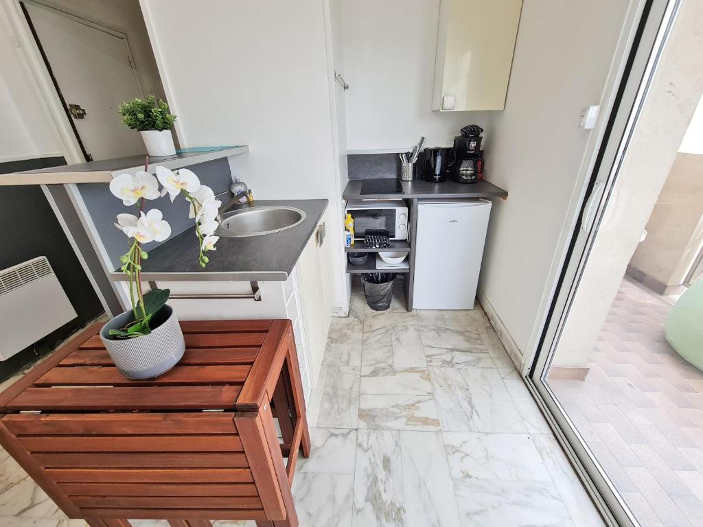 a small kitchen with a sink and a counter at GregBnb-com - T2 Pleine Ville - CLIMATISE - BALCON - 1 in Toulon