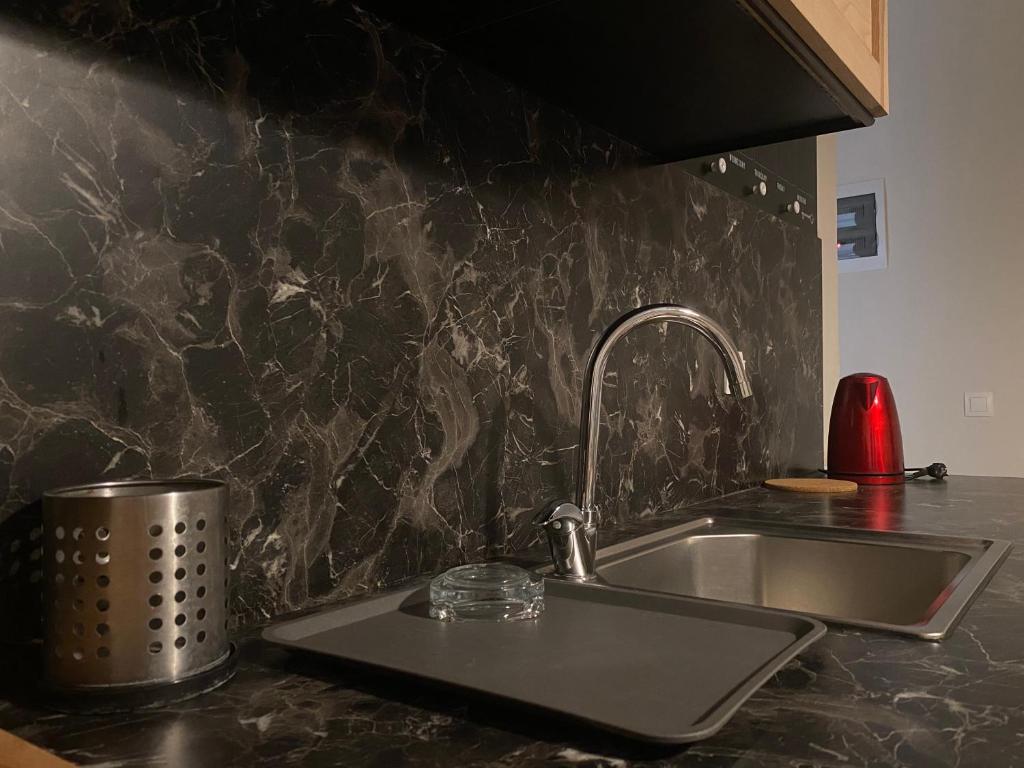 Kuchyň nebo kuchyňský kout v ubytování Davidana Deluxe Apartments