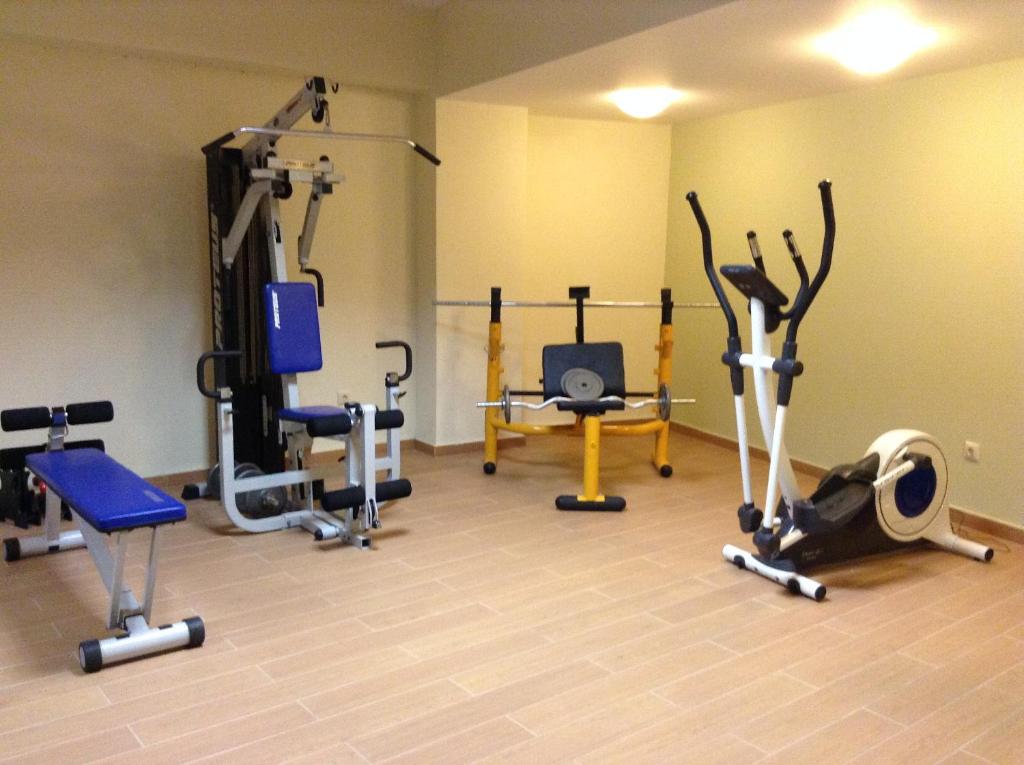 a gym with several exercise equipment in a room at Astir Of Naxos in Naxos Chora