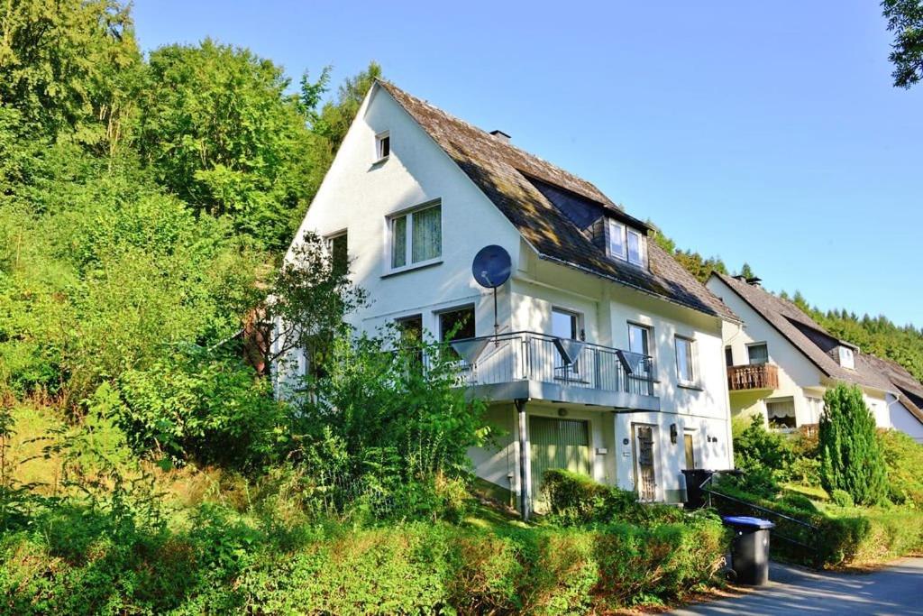 una grande casa bianca con tetto in erba di Die HAMMERHÜTTE a Willingen