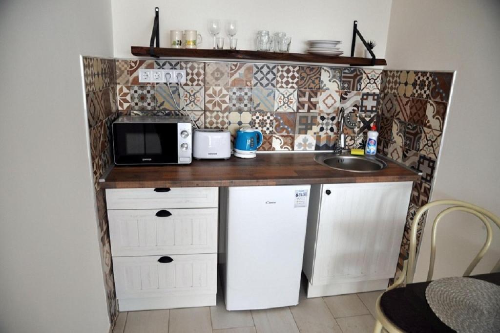 Kuchyň nebo kuchyňský kout v ubytování River Apartment