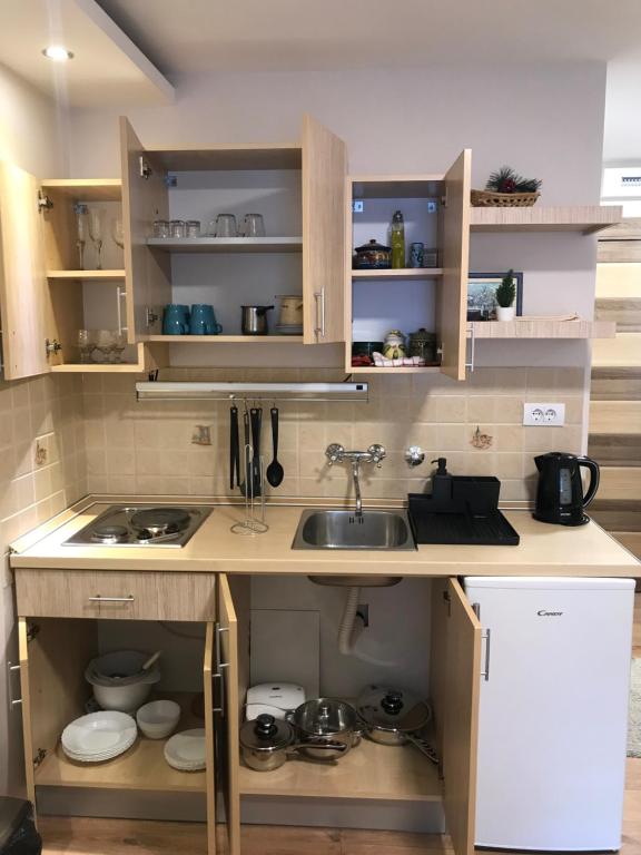 Kuchyň nebo kuchyňský kout v ubytování YelaYeti Apartments