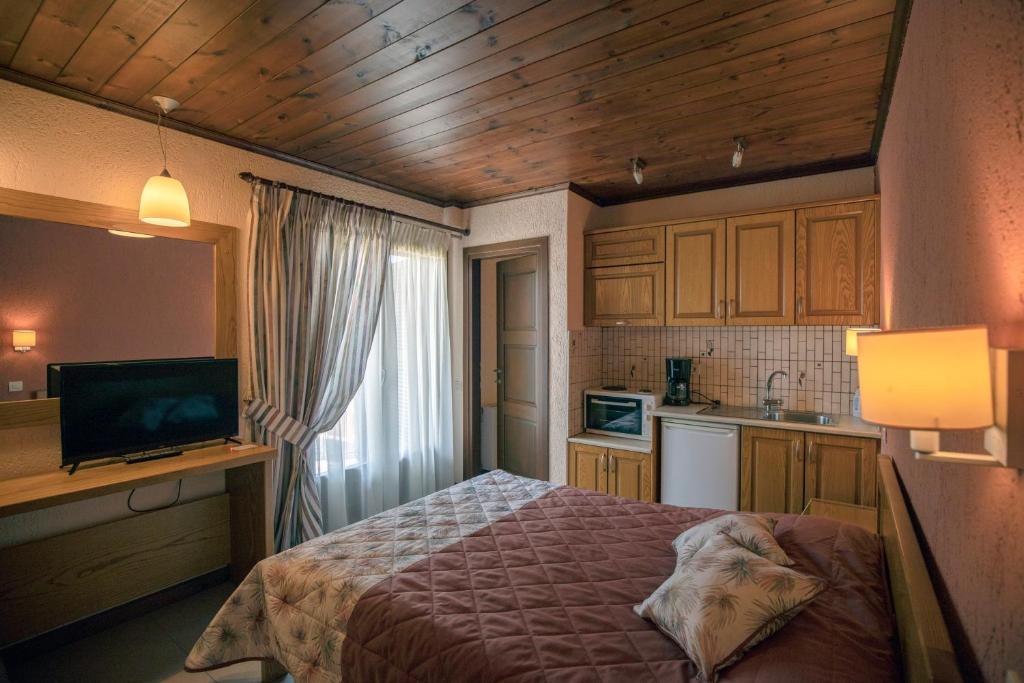 Kuchyň nebo kuchyňský kout v ubytování Asimina Guesthouse, Eptalofos Parnassos