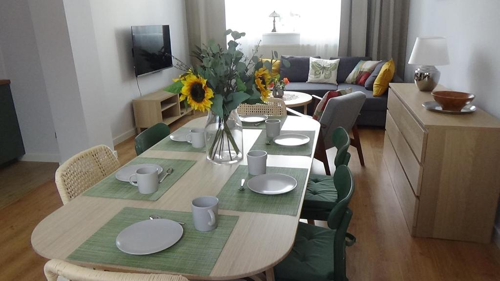 Televízia a/alebo spoločenská miestnosť v ubytovaní Apartament na Jeziornej