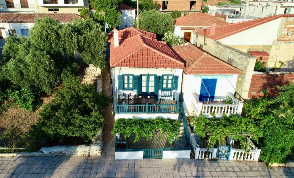 an aerial view of a house with a porch at SAIL house in Skala Kallirakhis