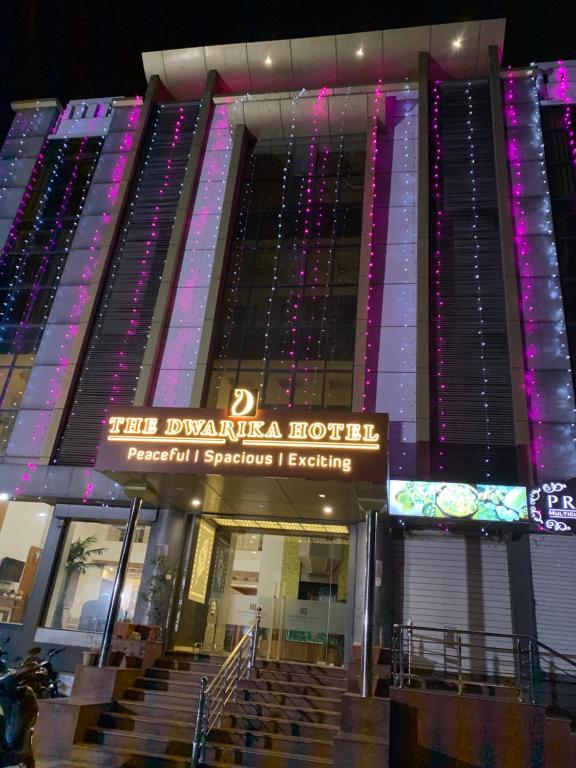 a view of the durham hotel at night at The Dwarika Hotel in Dwarka