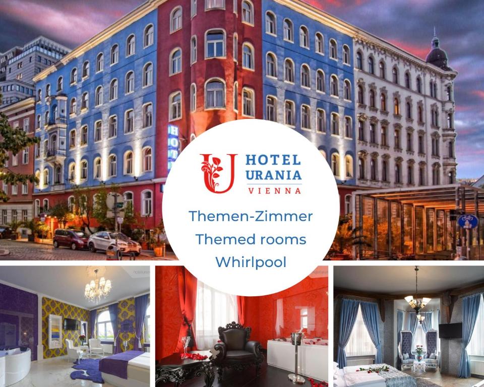 eine Collage mit Bildern eines Hotels in Wien in der Unterkunft Hotel Urania in Wien