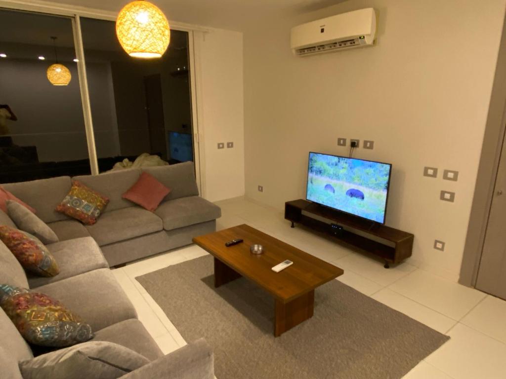 TV a/nebo společenská místnost v ubytování Fouka bay luxurious chalet