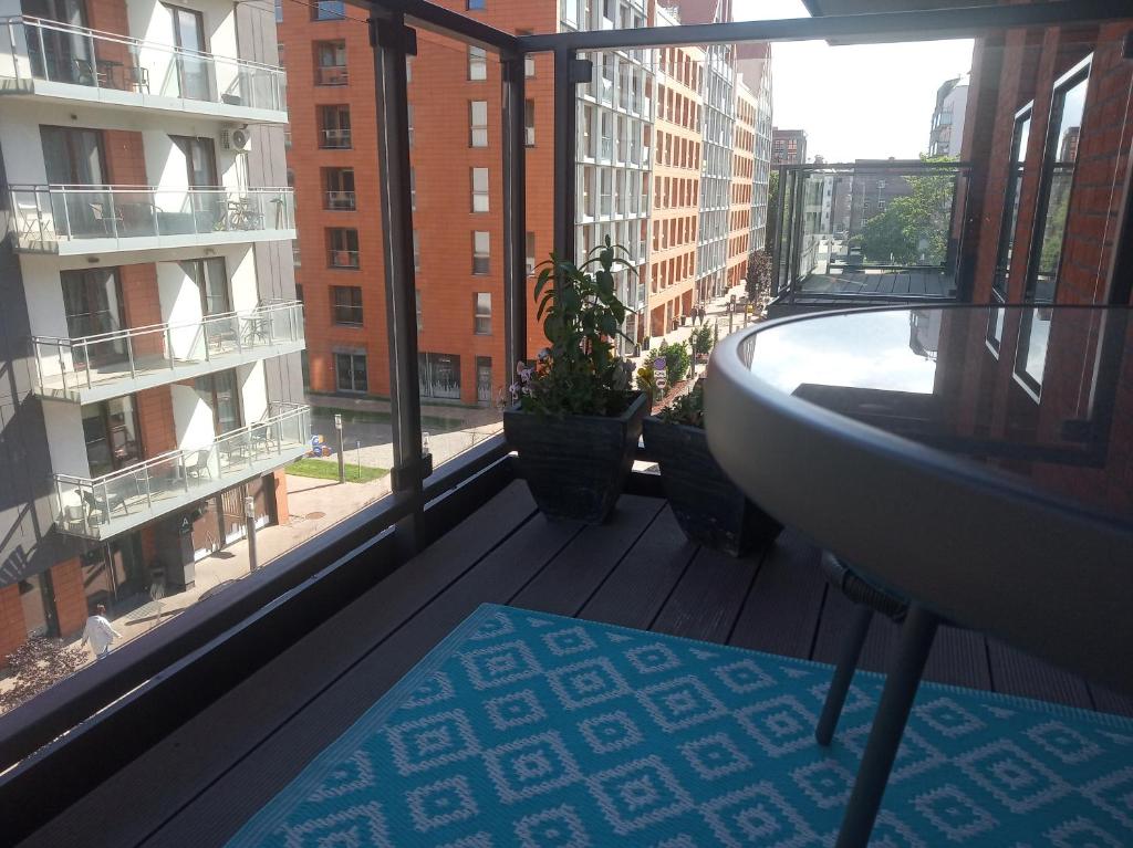 Balkón alebo terasa v ubytovaní Przytulny apartament blisko Motławy i Neptuna z miejscem w garażu gratis