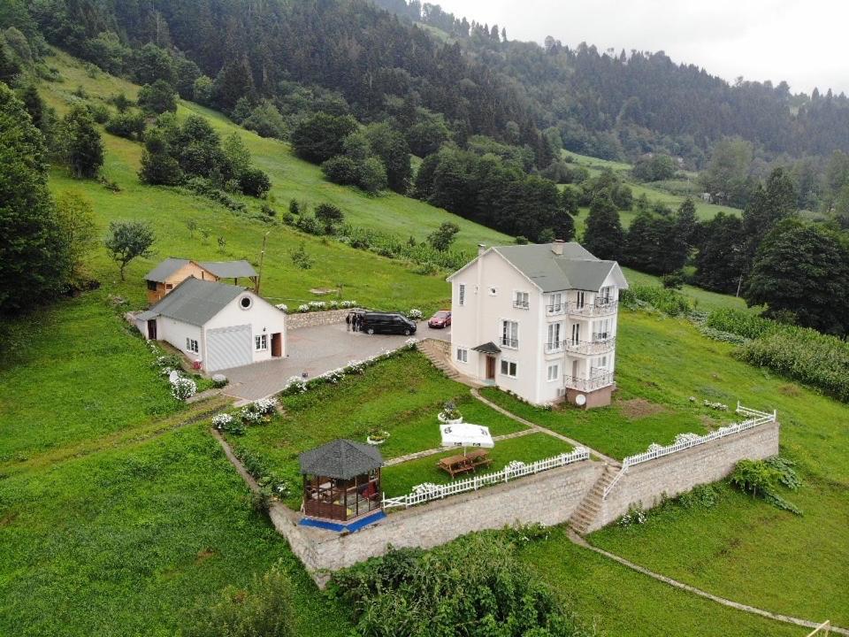 an aerial view of a large house on a green field at Vİlla DEVOR in Trabzon