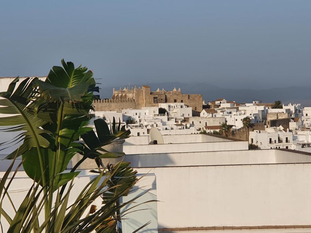 a view of a city from the roof of a building at Hostal La Janda in Vejer de la Frontera