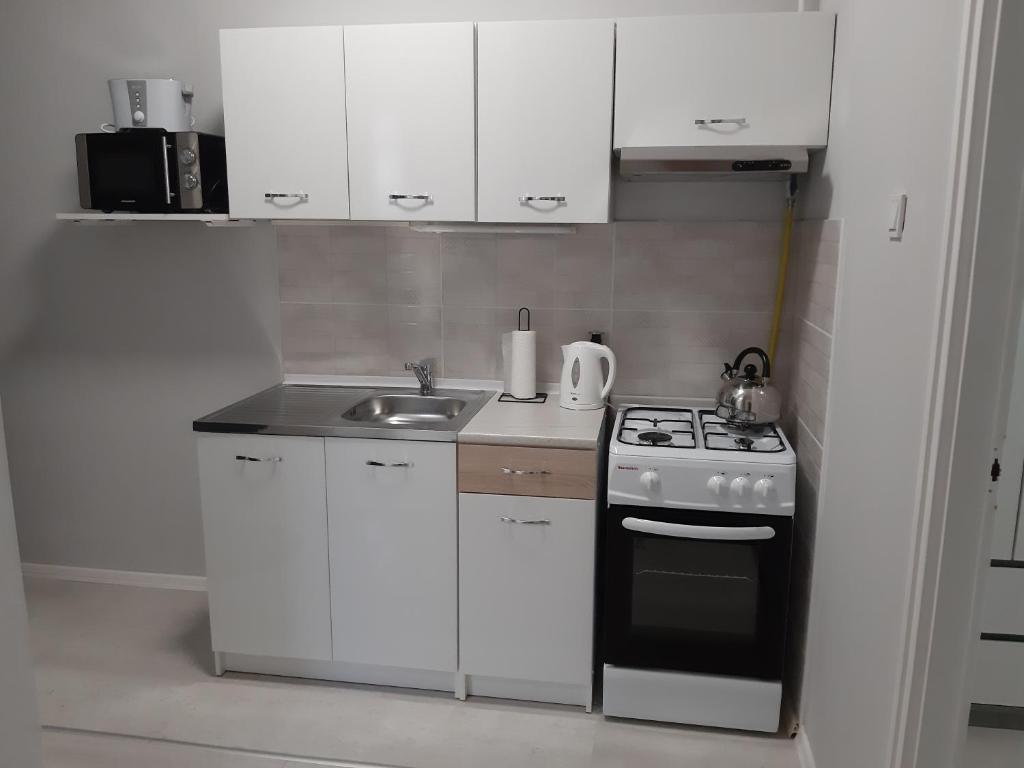 A kitchen or kitchenette at Jade Vendégház