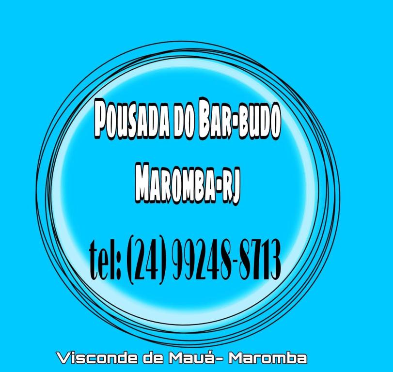 um círculo azul com as palavras pussada do bar subdido em POUSADA DO BAR- BUDO em Itatiaia