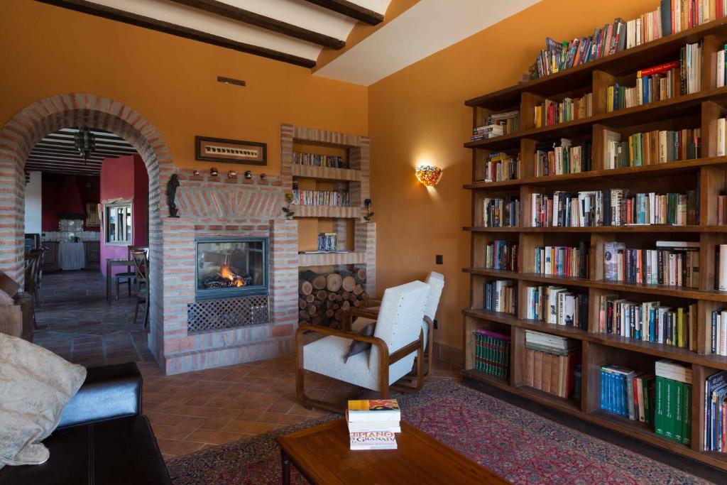 卡斯特里爾的住宿－綠色壁虎酒店，客厅里装满了书架