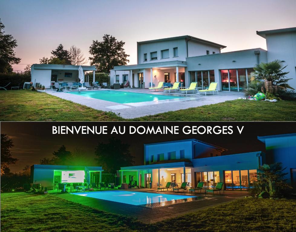 two pictures of a house with a swimming pool at Domaine Georges V in Saint-Junien