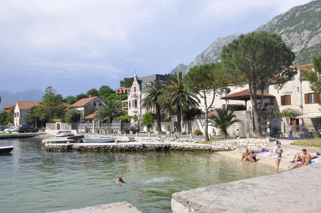 a group of people swimming in a body of water at Apartments Ivanišević in Kotor