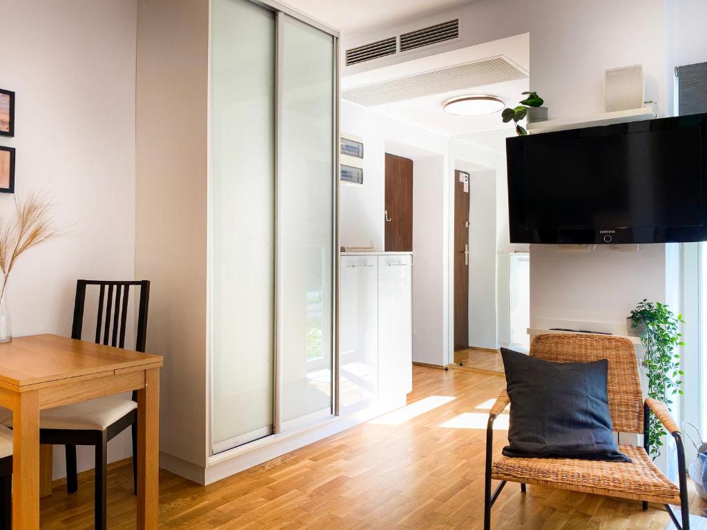 Telewizja i/lub zestaw kina domowego w obiekcie Charming Studio for couples in the heart of Cracow
