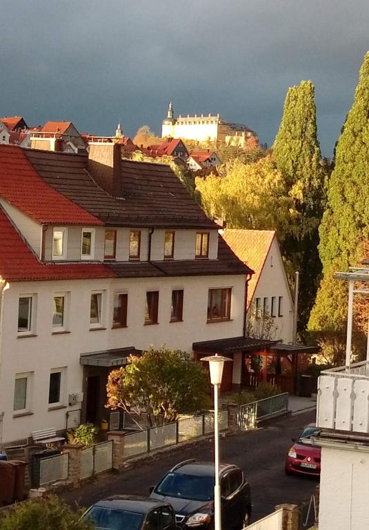 a view of a town with a castle in the background at Nina in Bad Wildungen