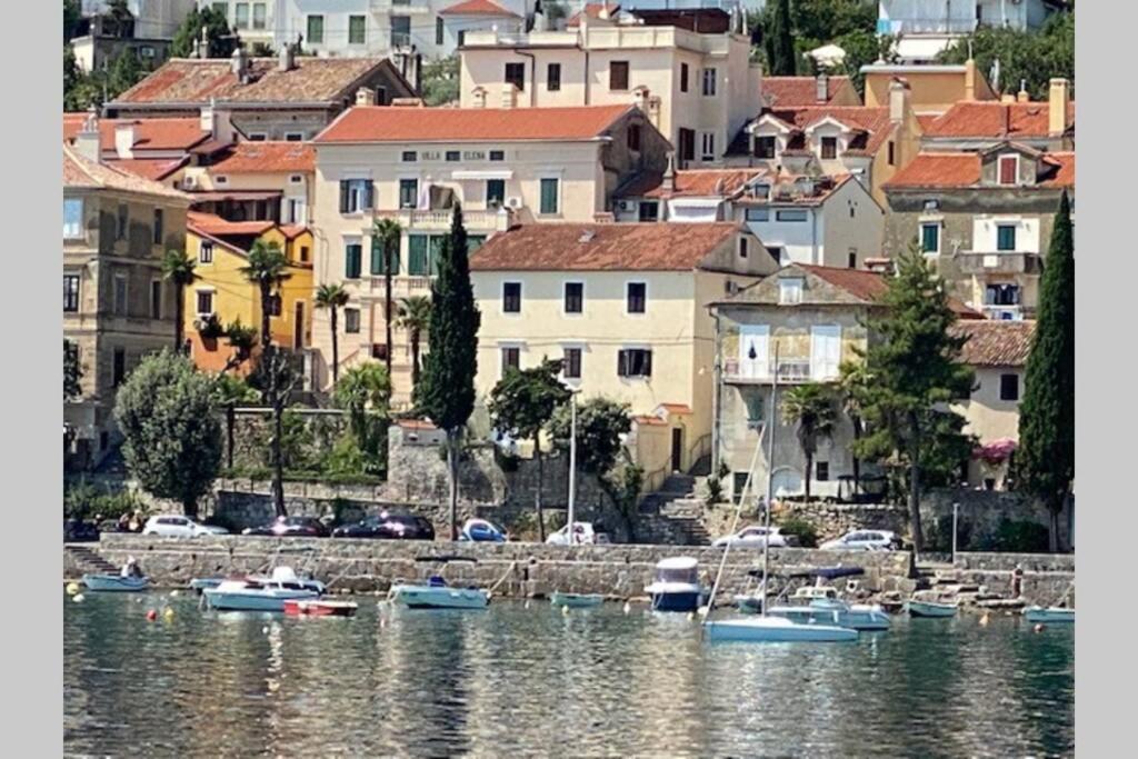 un grupo de barcos en una masa de agua con edificios en Apartment Mirna - what you see is what you get en Opatija