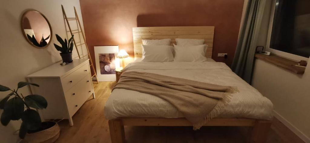 Tempat tidur dalam kamar di PAMIŠKĖ BOUTIQUE SPA