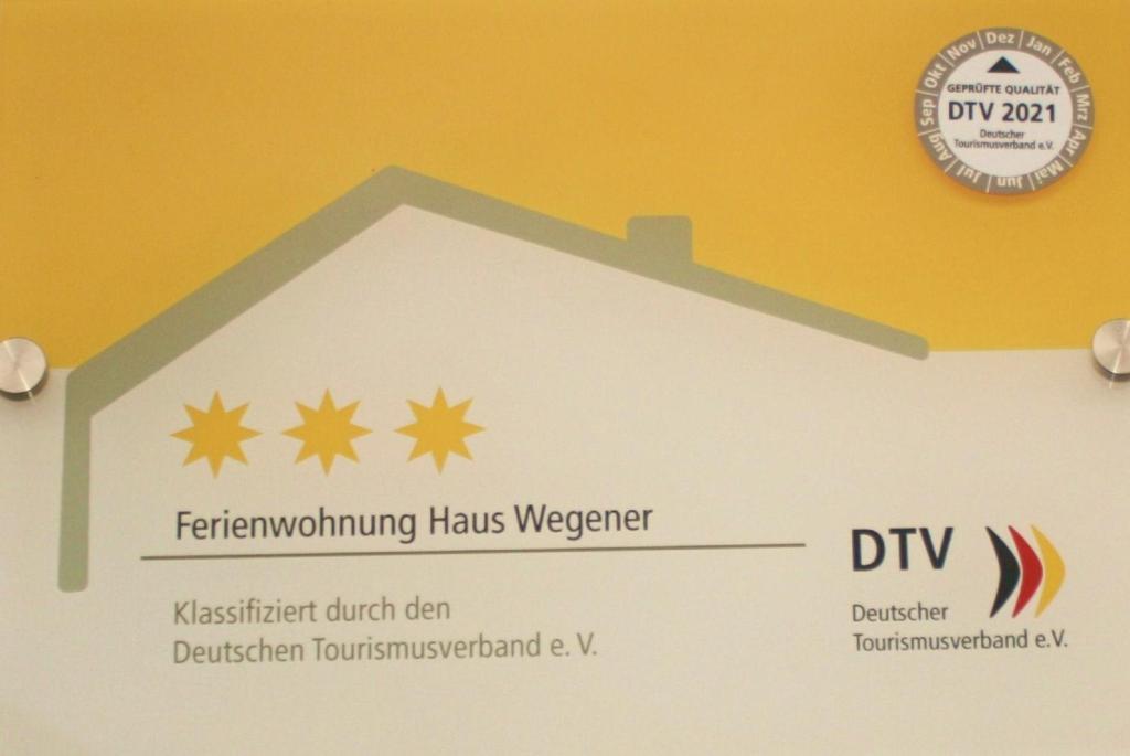Certifikát, hodnocení, plakát nebo jiný dokument vystavený v ubytování Haus Wegener
