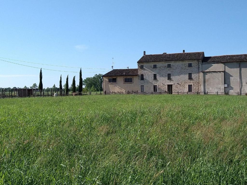 stary budynek na polu zielonej trawy w obiekcie B&B Castel Goffredo san P 3 w mieście Castel Goffredo