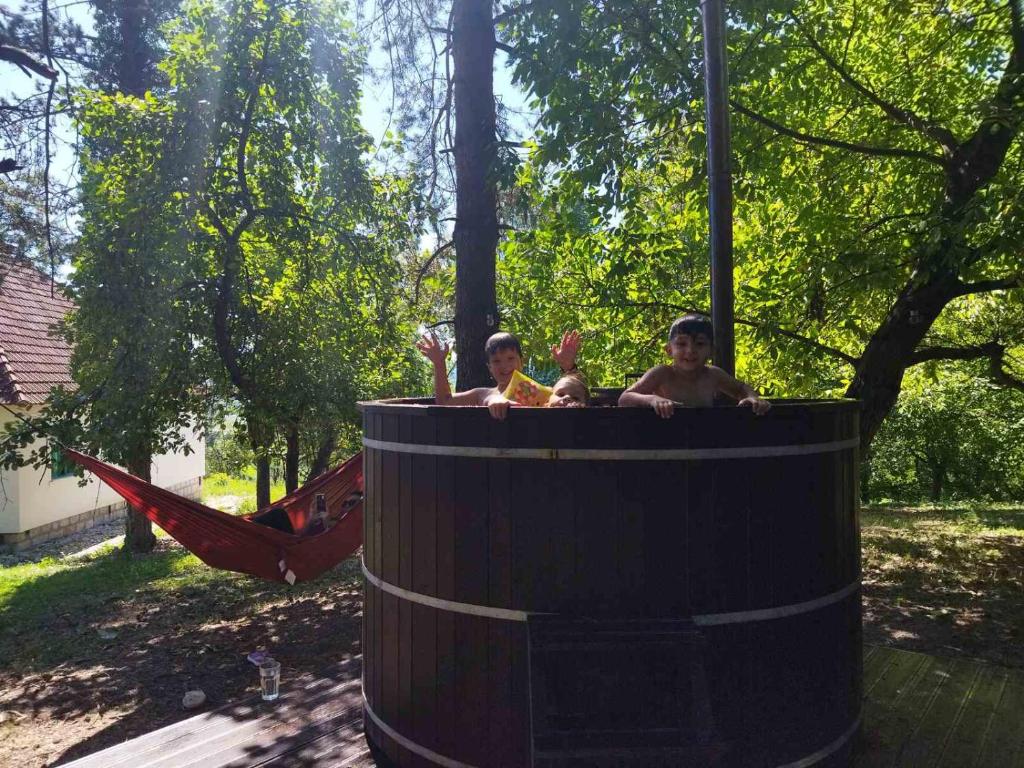 um grupo de pessoas num barril num parque em Vacation house Stala la la em Požega