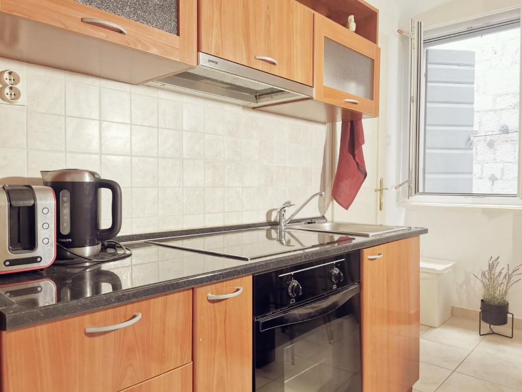 Kuchyň nebo kuchyňský kout v ubytování One bedroom apartment in the old town