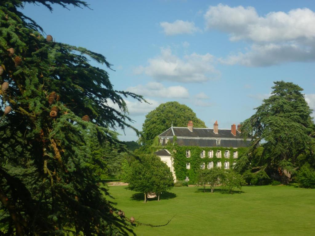 un gran edificio en un campo con árboles en Bed and Breakfast - Château du Vau, en Ballan-Miré